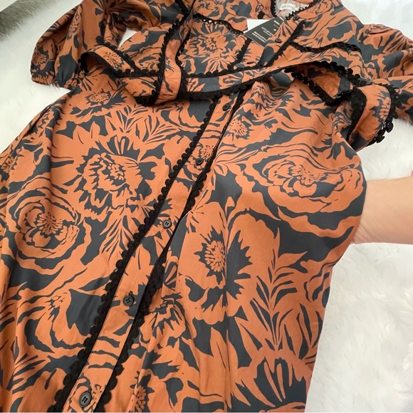 NWT Avec Les Filles Black & Rust Cotton Poplin Floral Belted Maxi Dress - Picture 11 of 16